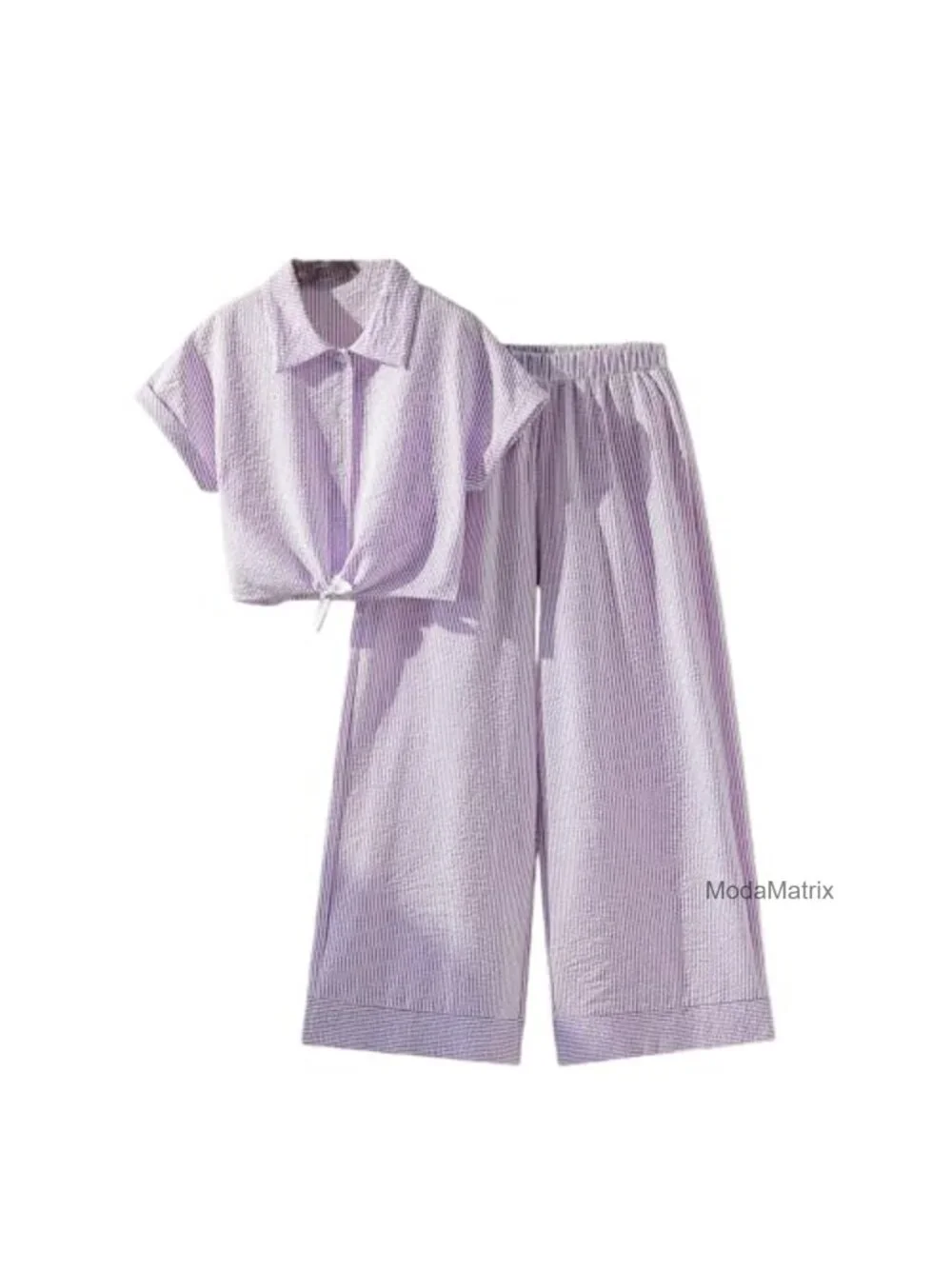 Girls Striped 2-Piece Outfit Short Sleeve Shirt & Wide Leg Pants Set